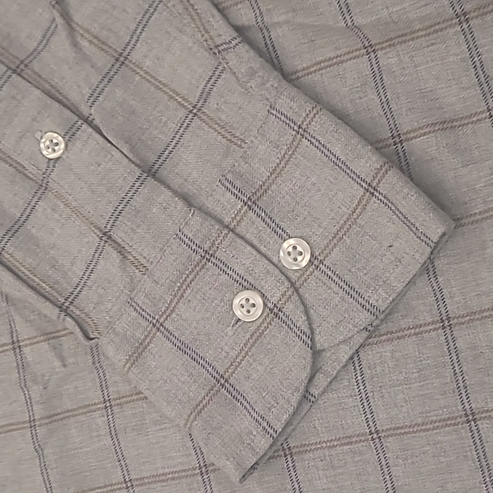 Massimo Dutti Men's Gray Checkered Cotton Twill Dress Shirt Large  New - Picture 5 of 8